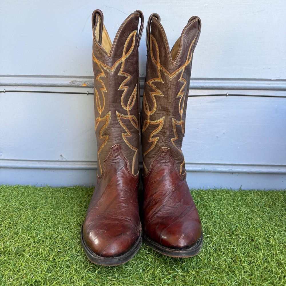 Vintage Mens Brown Leather Western Cowboy Boots Handmade Mexico Size 8 Rodeo
